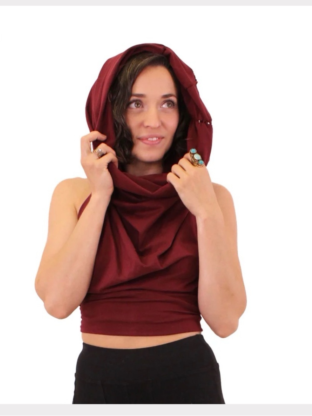 Mishu Boutique Leia festival hooded cowl neck halter top slate grey